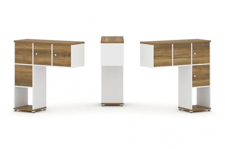 Надставка на стол низкая двухсторонняя + задняя стенка (4 шт.) + распашной фасад (4 шт.) CONCEPT CN.DNN-002 Сандал Янтарный Белый бриллиант Белый металл_0