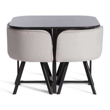 Комплект (стол, 4 стула) QUADRON (mod. PT14) Стол: МДФ/металл, стул: металл/велюр, 100х100х73 см, 69х56х71 см, Light-grey(св-серый) HLR-14/черный_0