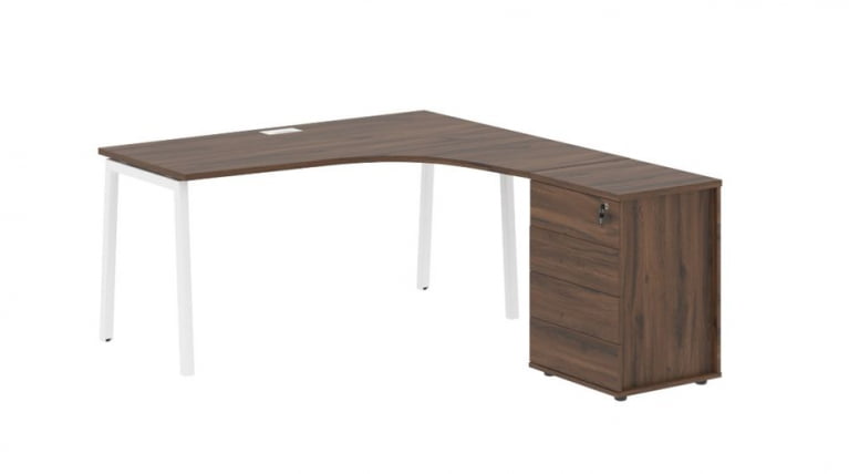 Стол эргономичный с тумбой (правый) EDIS ELCET 1518 R Дуб Денвер темный Белый_0