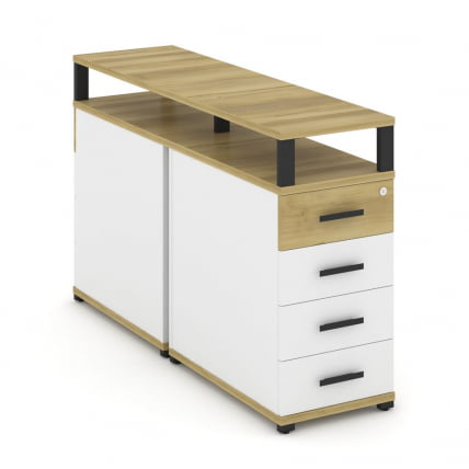 Тумба двухсторонняя опорная приставная с 4-мя ящиками и надставкой CONCEPT CN.DTGO-003 B/W Дуб Винченцо Белый бриллиант Черный_0