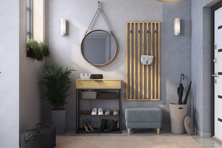 Прихожая Бери К5 Дуб крафт золотой/графит (велюр)_0