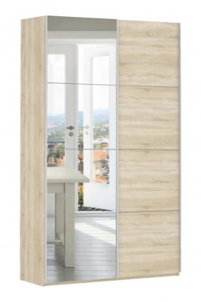 Шкаф-купе двухдверный Прайм 1400 ДСП/Зеркало Дуб сонома_0