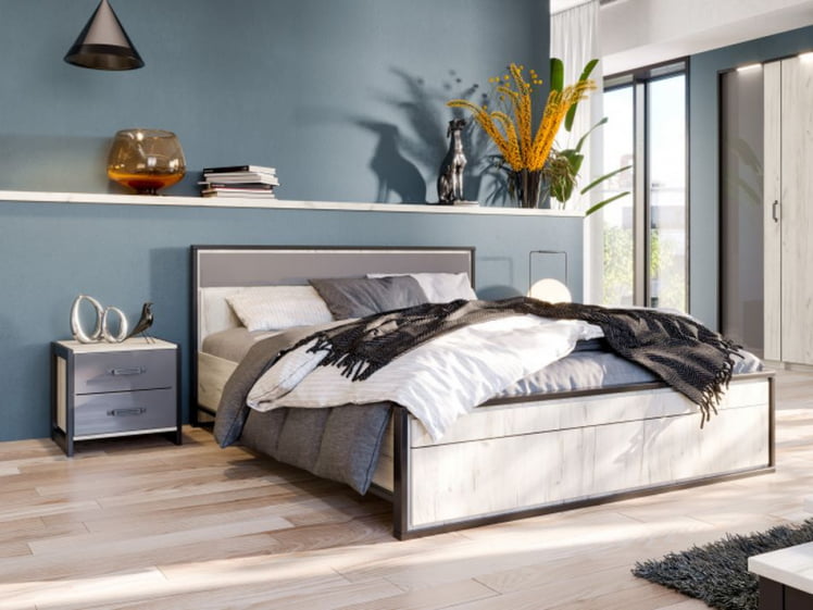 Кровать двуспальная 1600 с подъемным механизмом Техно ЛД 678.141.000.012 Дуб Крафт белый Серый шифер_4