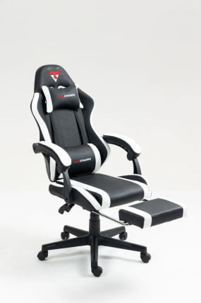 Кресло спортивное TopChairs Prophet с оттоманкой черно-белый_7